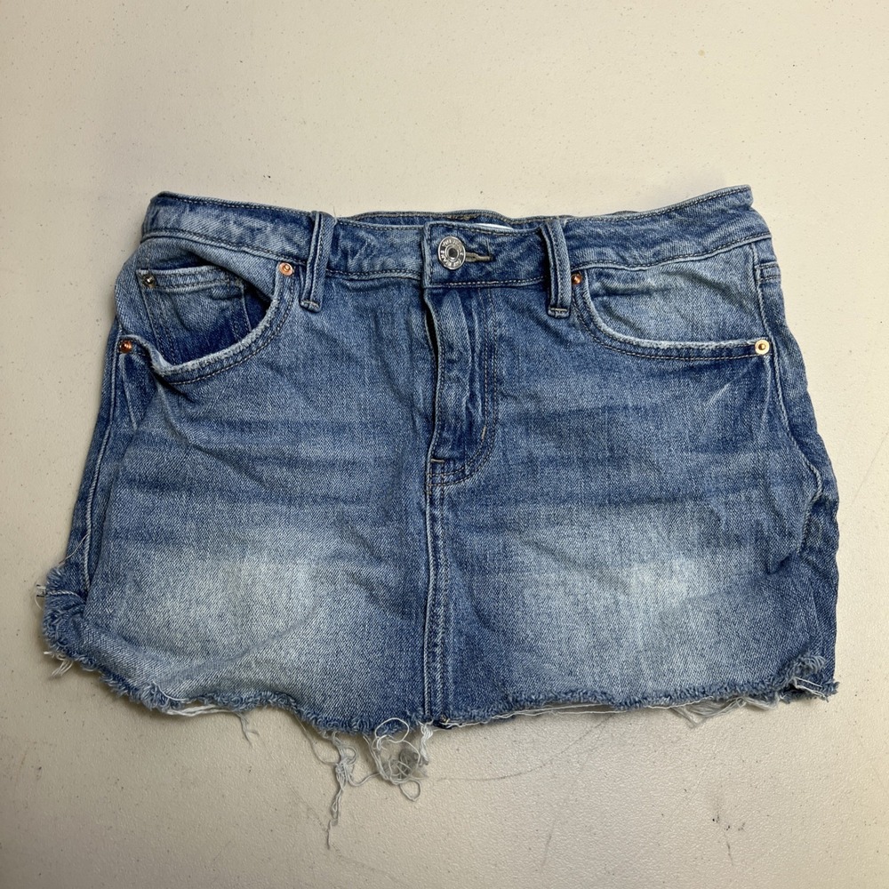 YMI Premium Denim Jean Mini Skirt Women's size 5 Blue Distressed 5-Pockets beach